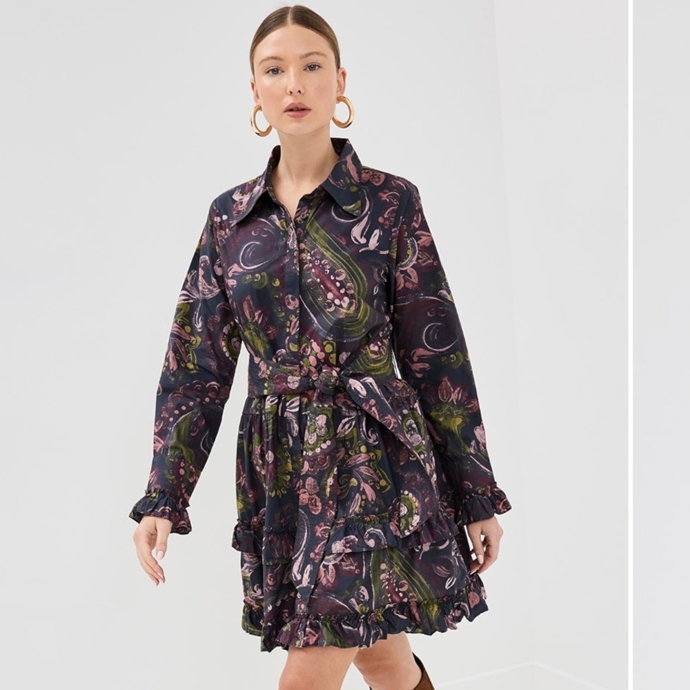 Figue Cami Floral Cotton Shirtdress Purple size Medium